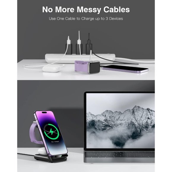 3 in1 Wireless Charging Station Made for Apple Watch iPhone AirPods with Adaptor - Picture 7 of 11